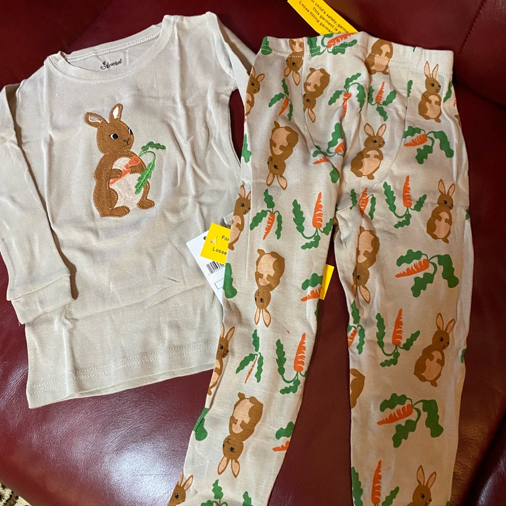 New w/tags LEVERET kids Easter 2 Pc Pajamas PJ’s Rabbit Size 3 (100%) Cotton